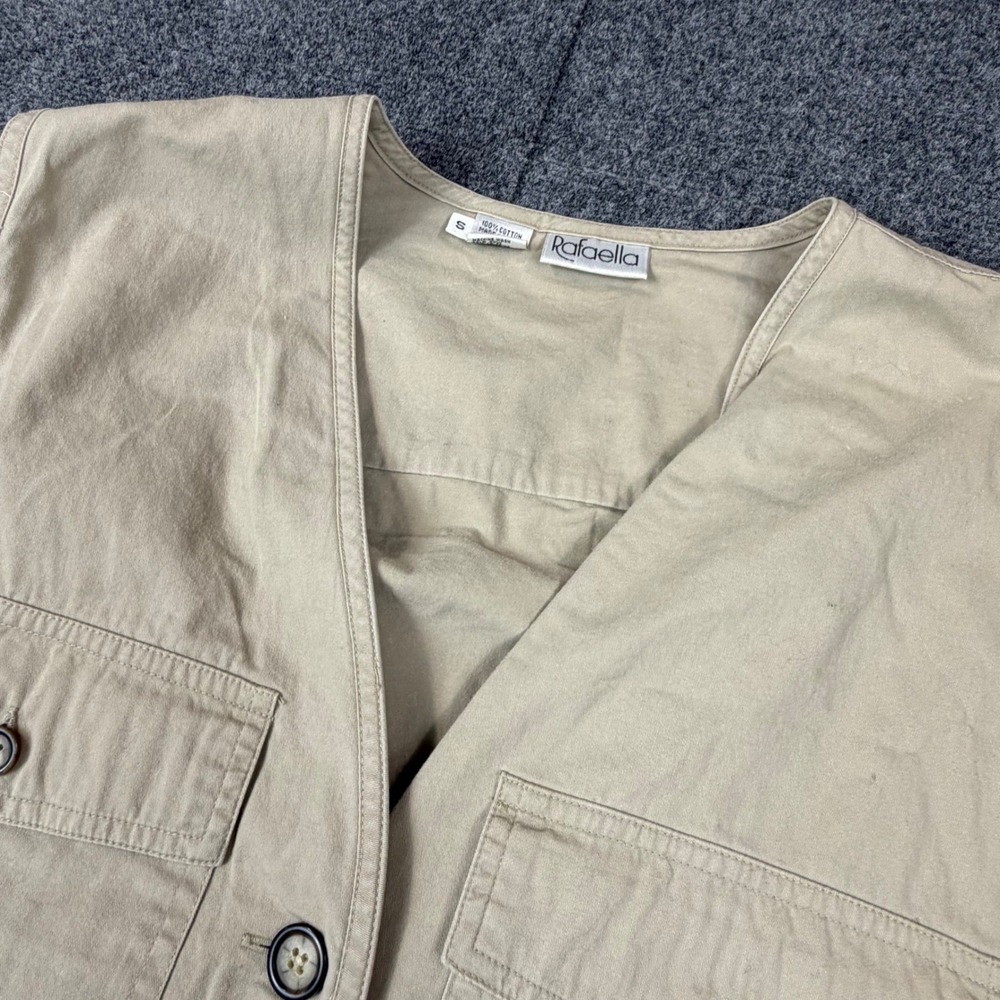 Rafaella Womens Size S Small Tan Cotton Utility Safari Vest Button Front Khaki‎